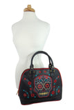 Accessories Black Flower Sugar Skull Bowling Shoulder Bag Black Faux Leather Tattoo Rockabilly