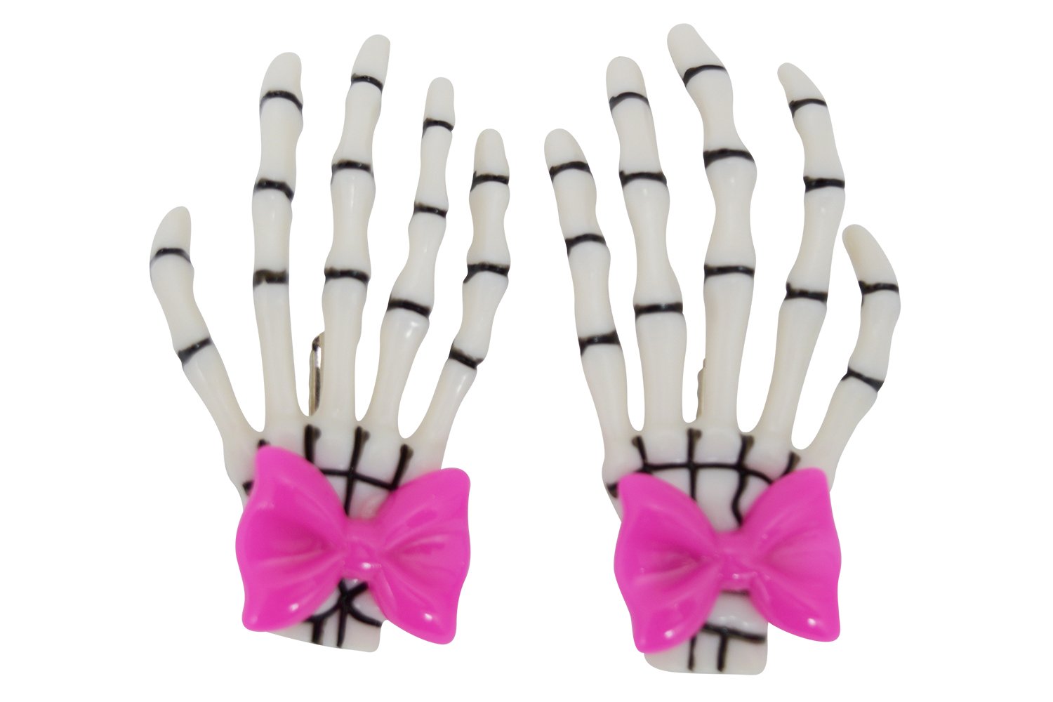 Accessories White/hot.pink Goth Loli Spooky Cute Skeleton Hands with Hot pink bow Hair Clip - set of 2
