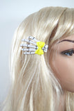 Accessories White/hot.pink Goth Loli Spooky Cute Skeleton Hands with Yellow bow Hair Clip - set of 2