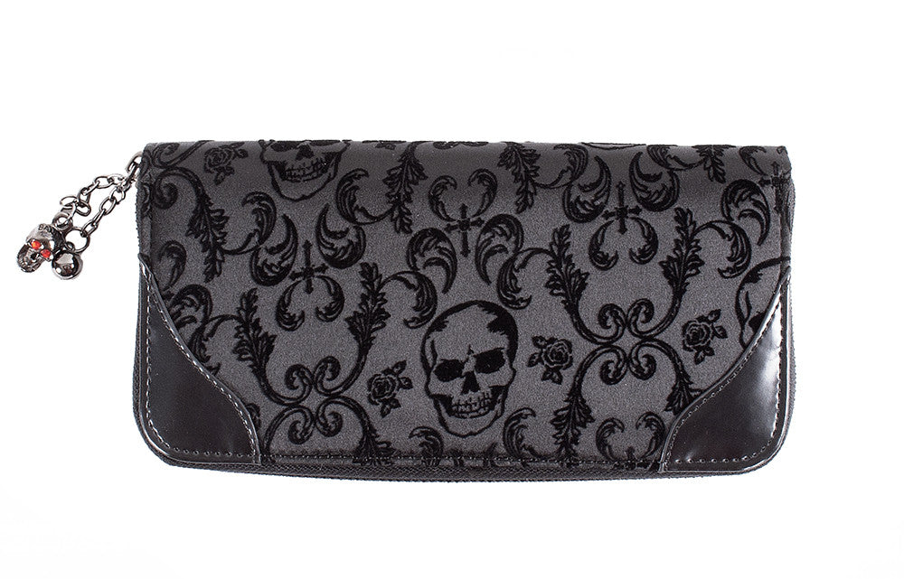 Accessories Black Goth Steampunk Flocked Ribcage Skeleton Cameo Zip Around Wallet