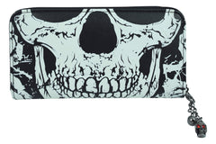 Accessories Gothic Death Skull Face Glow in the Dark Zip Around Wallet
