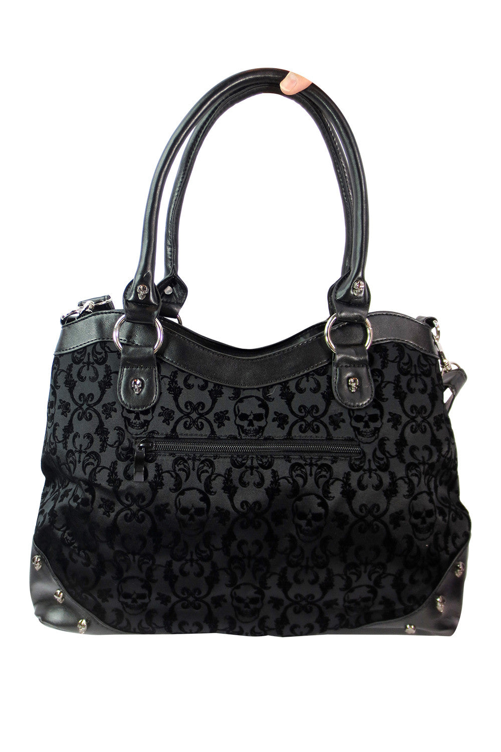 Accessories Black Gothic Flocked Skull Cameo Skull Lady Rose Black Handbag