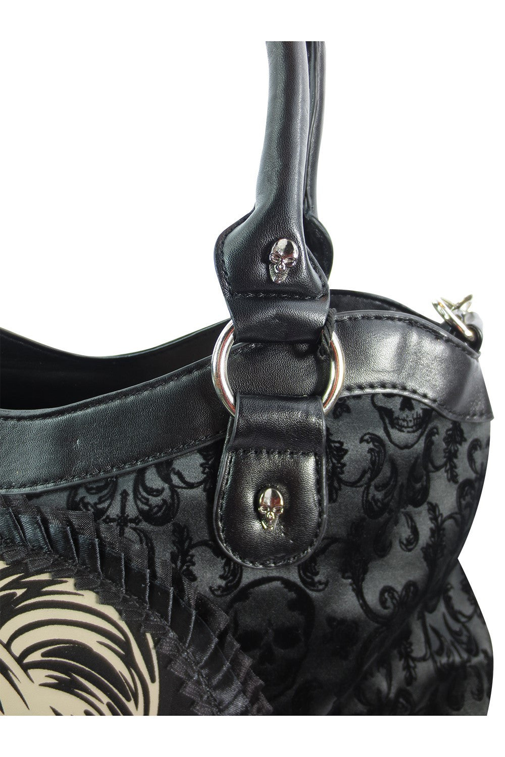 Accessories Black Gothic Flocked Skull Cameo Skull Lady Rose Black Handbag