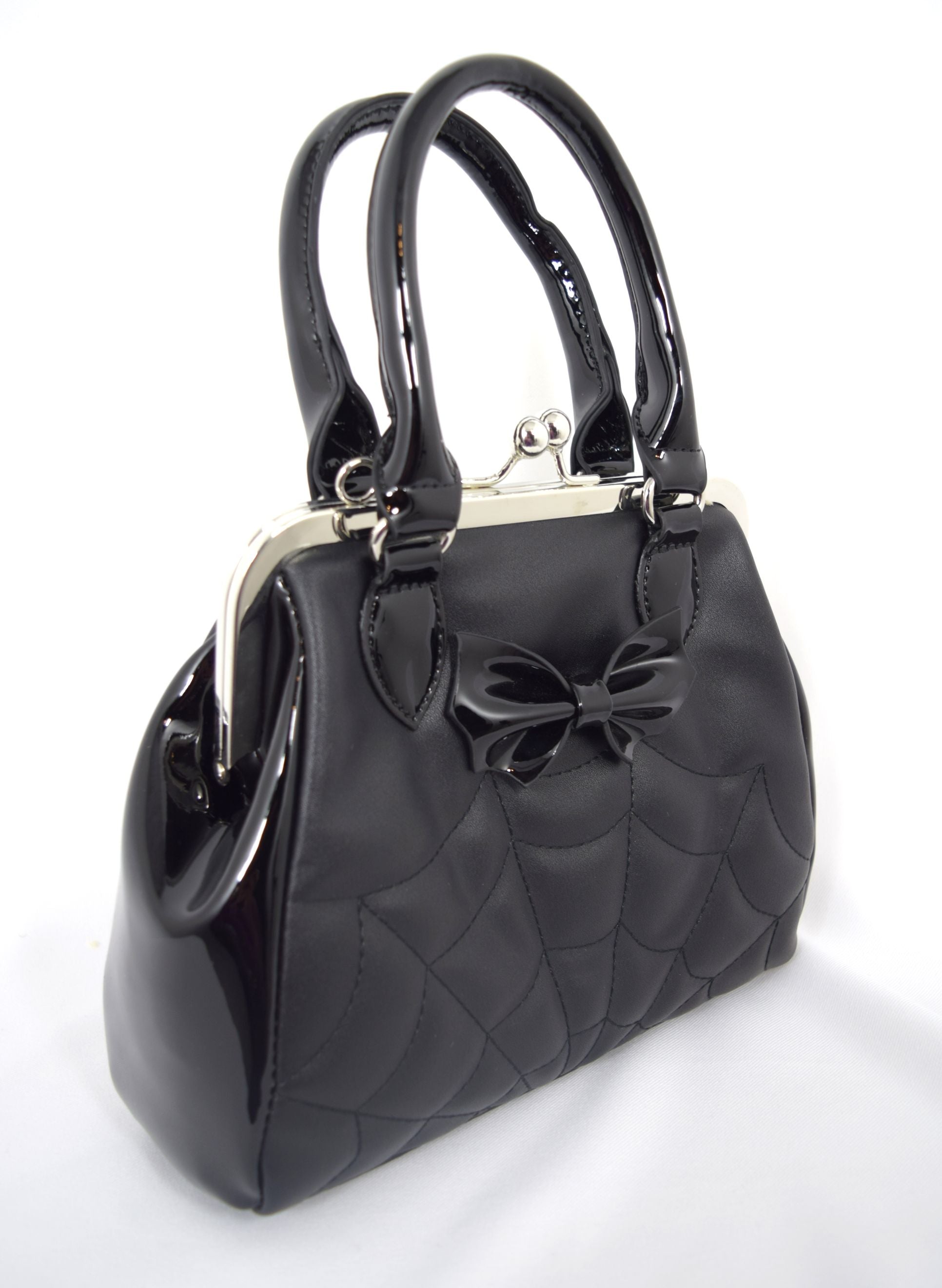 Accessories Gothic Glam Bat Bow and Spider Web Black Kiss-Lock Purse