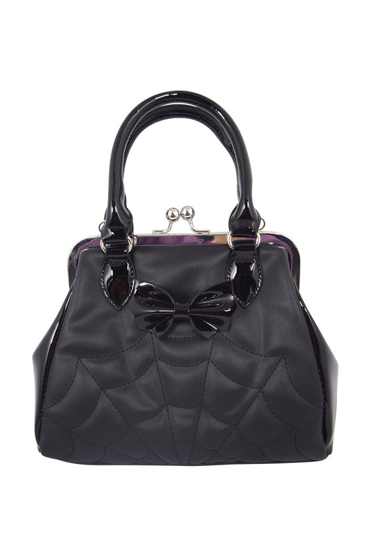 Accessories Gothic Glam Bat Bow and Spider Web Black Kiss-Lock Purse