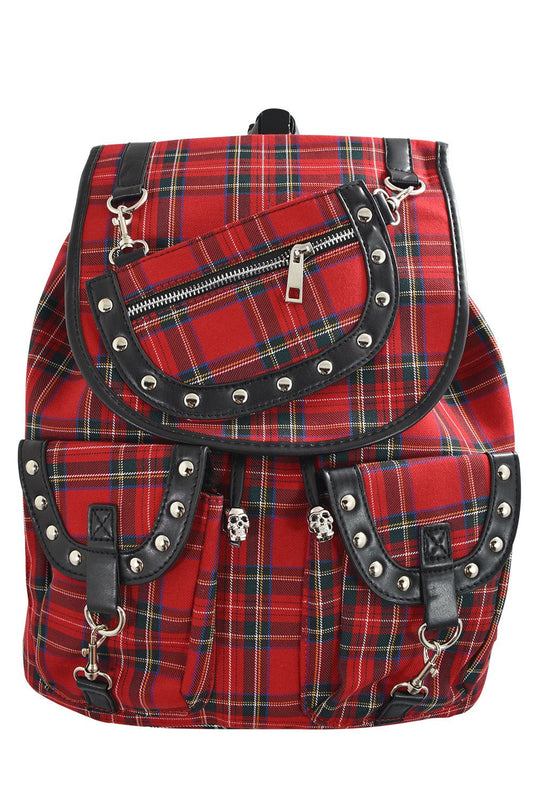 Accessories London Red Tartan Plaid Checked Drawstring Rucksack Backpack