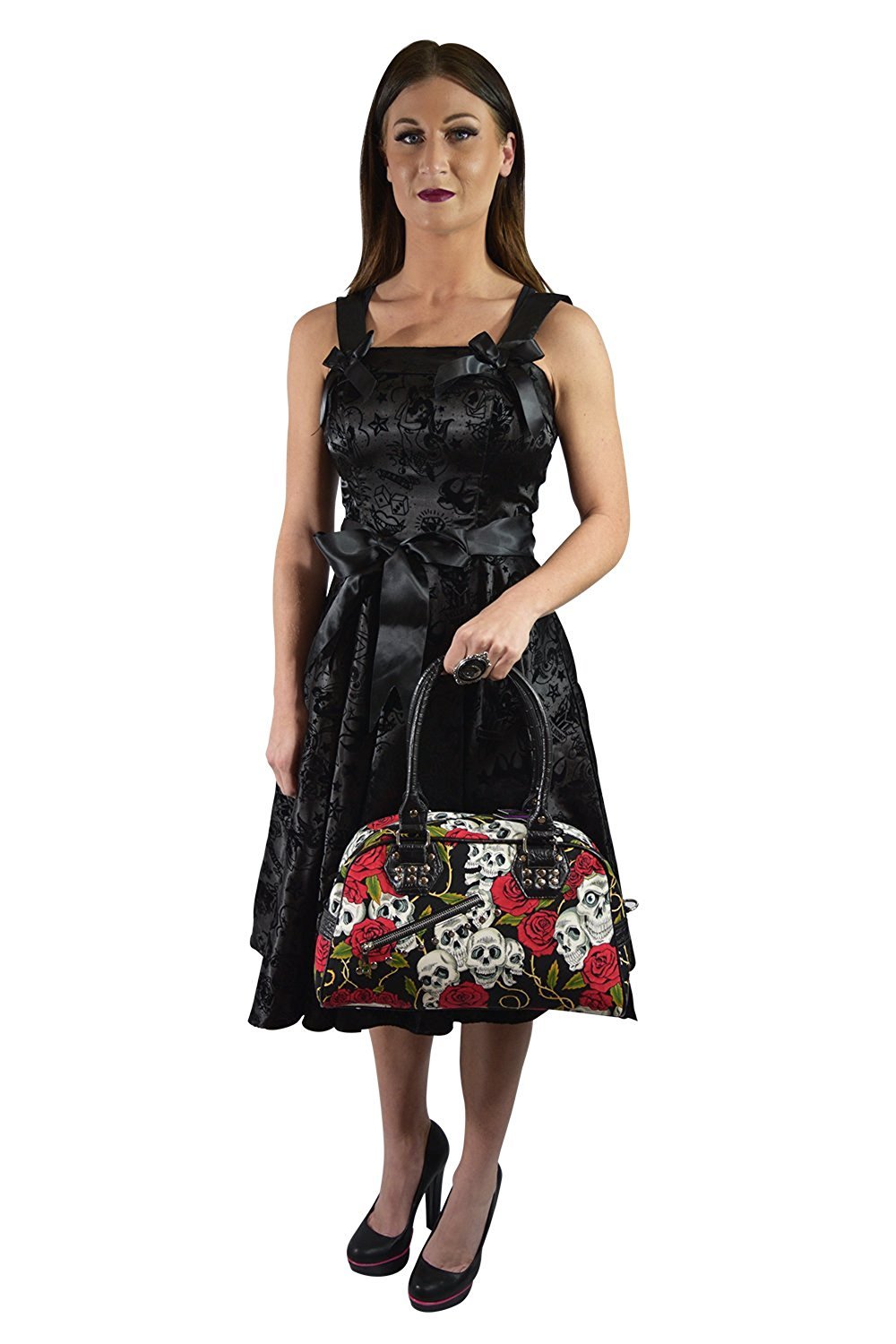 Accessories Lost Queen Alternative Gothic Valentine Skull & Roses Tattoo Handbag