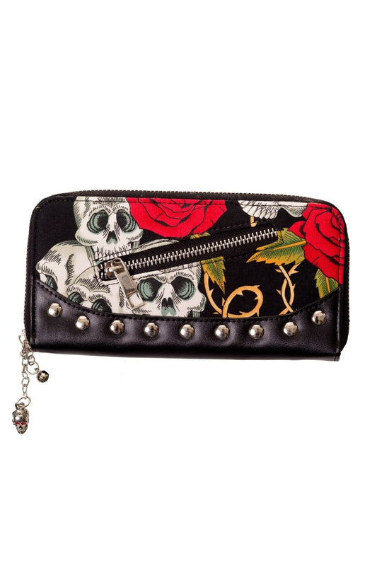 Accessories Lost Queen Alternative Gothic Valentine Skull & Roses Tattoo Wallet