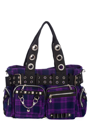 Accessories Purple Lost Queen CAMDYN Plaid Handcuff Charm Handbag - Plaid Military Belt Purse