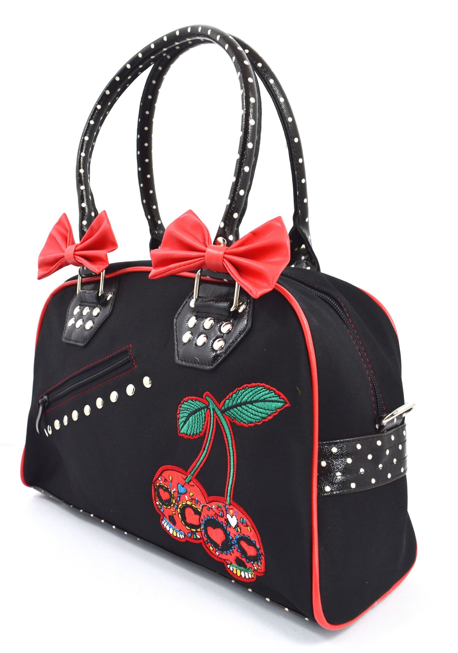 Accessories Lost Queen Cherry Bomb Cherry Skulls Polka Dot Bow Handbag Rockabilly Black Red