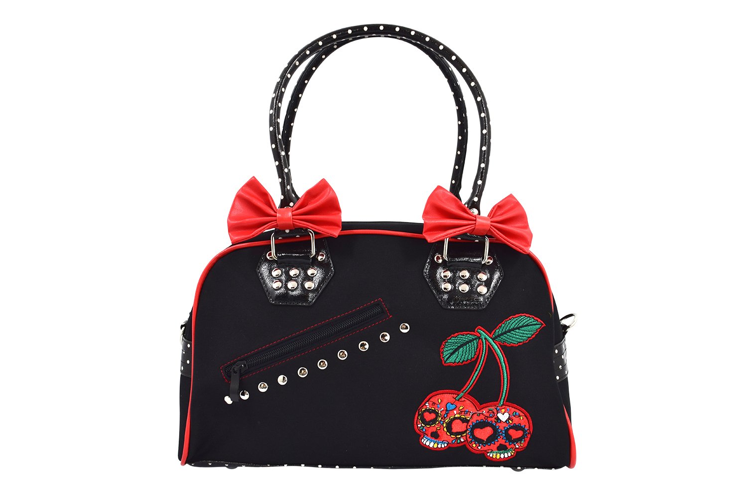 Accessories Lost Queen Cherry Bomb Skull Cherries Polka Dot Bow Handbag Rockabilly Black Red