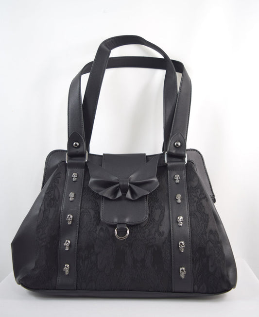 Accessories Black Lost Queen Gothic Beauty Lady Vamp Damask Flocking WIth Bat Bow Purse