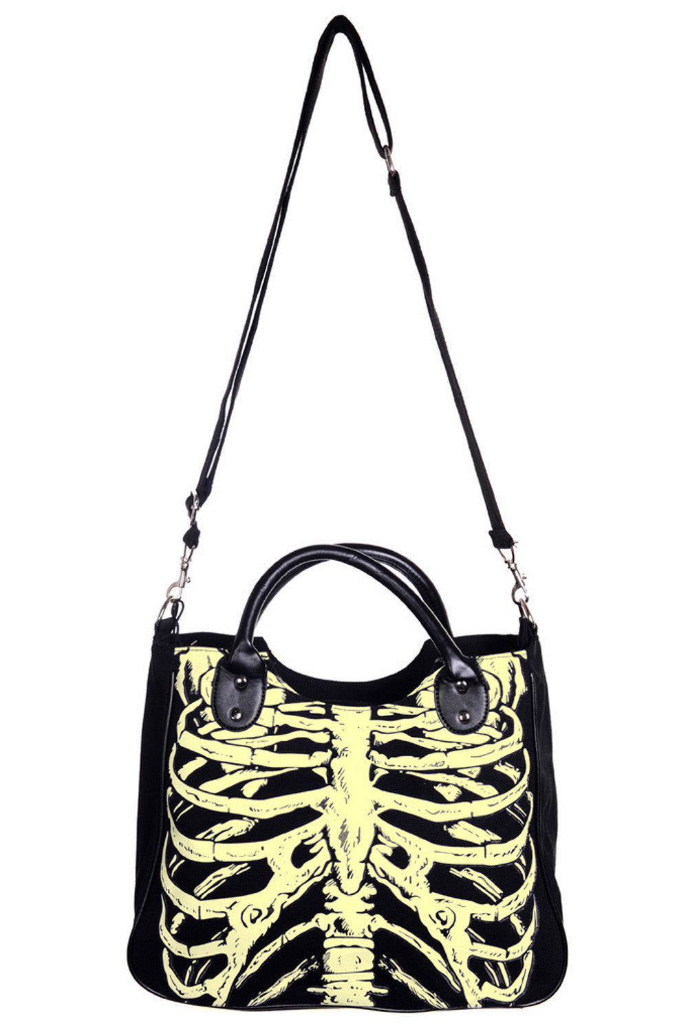 Accessories Black Lost Queen Gothic Emo Ribcage Skeleton Glow in the Dark Shoulder Bag
