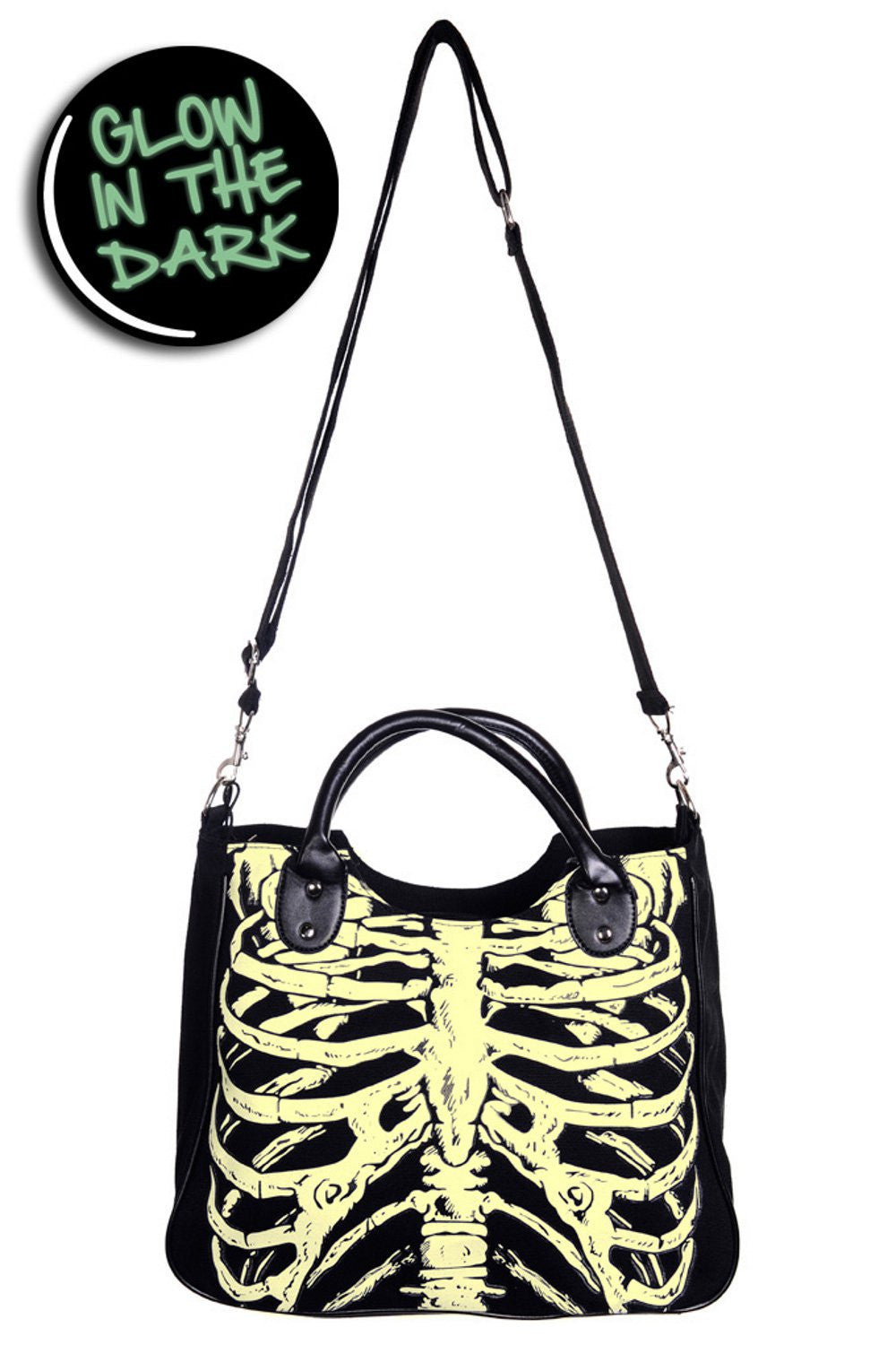 Accessories Black Lost Queen Gothic Emo Ribcage Skeleton Glow in the Dark Shoulder Bag