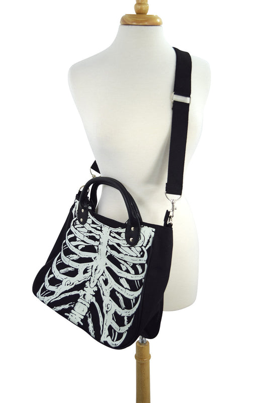 Accessories Black Lost Queen Gothic Emo Ribcage Skeleton Glow in the Dark Shoulder Bag