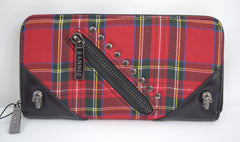 Accessories Lost Queen Punk Red Plaid Tartan With Zipper Accent Zip Around Wallet