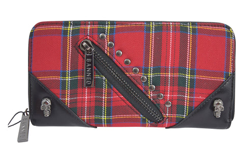 Accessories Lost Queen Punk Red Plaid Tartan With Zipper Accent Zip Around Wallet