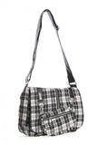 Accessories Black Lost Queen Punk Rock Studded Black White Tartan Plaid Crossbody Purse with Zippers with Skull