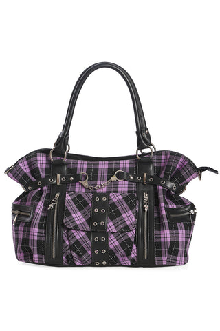 Accessories Lost Queen Purple Tartan Plaid Rockabilly Purse with Handcuff Skull Charm