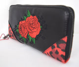 Accessories Lost Queen Rockabilly Rose Red Leopard Print Zip Around Wallet