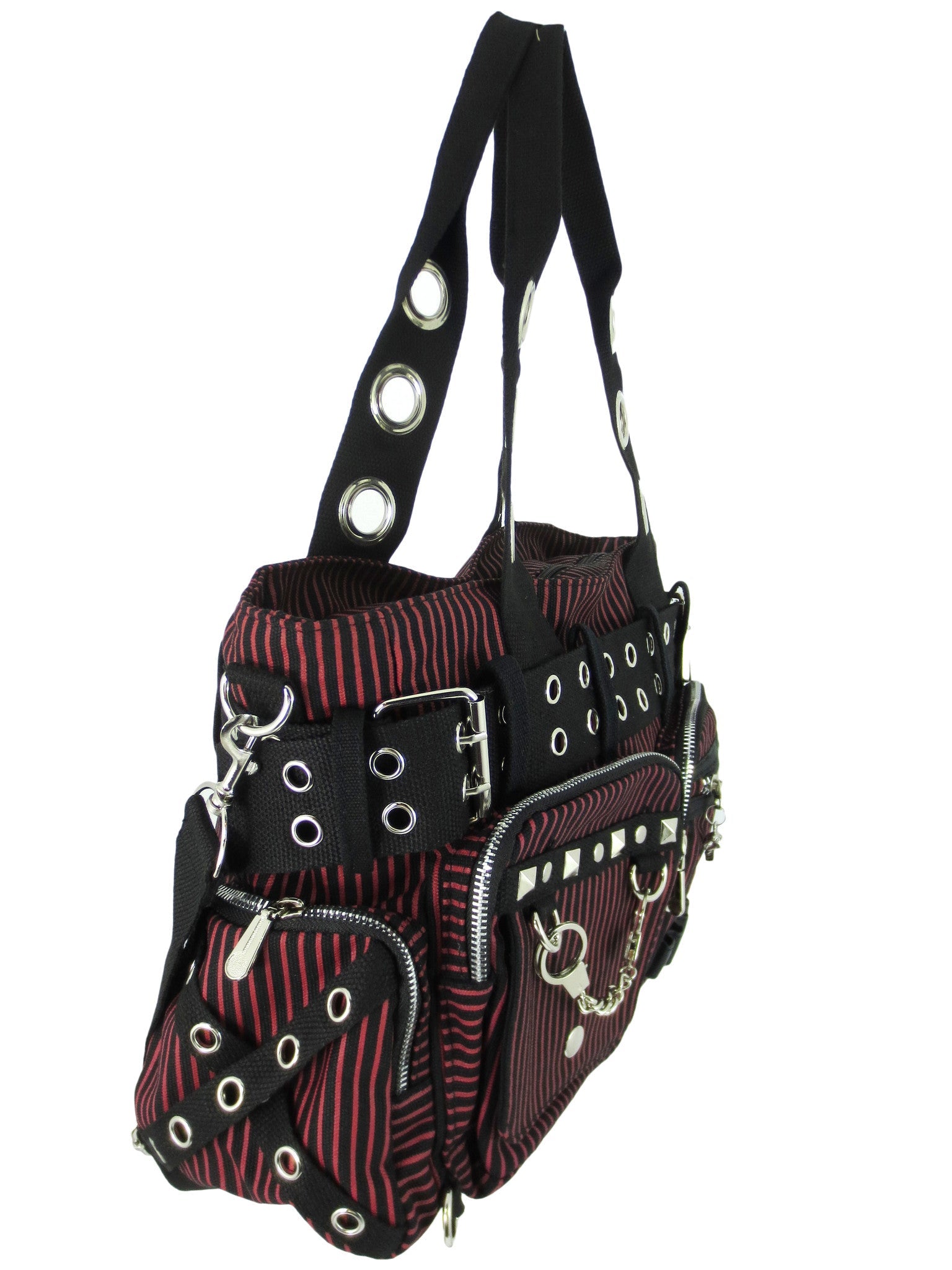 Accessories Lost Queen Striped Canvas Tote Bag with Handcuff Skull Charm