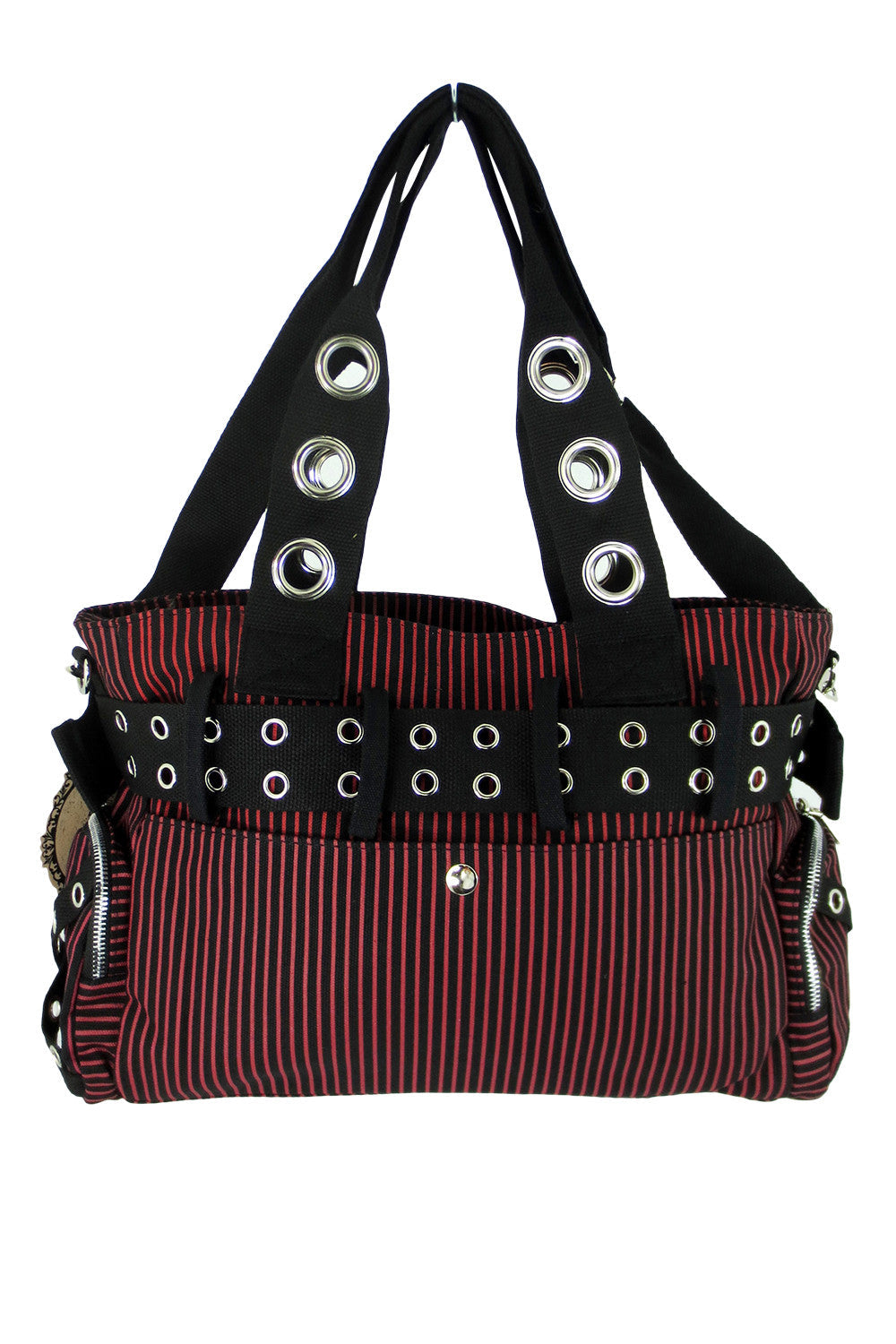 Accessories Lost Queen Striped Canvas Tote Bag with Handcuff Skull Charm