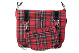 Accessories Red Punk Rock Studded Red Tartan Plaid Crossbody Purse with Zippers with Skull
