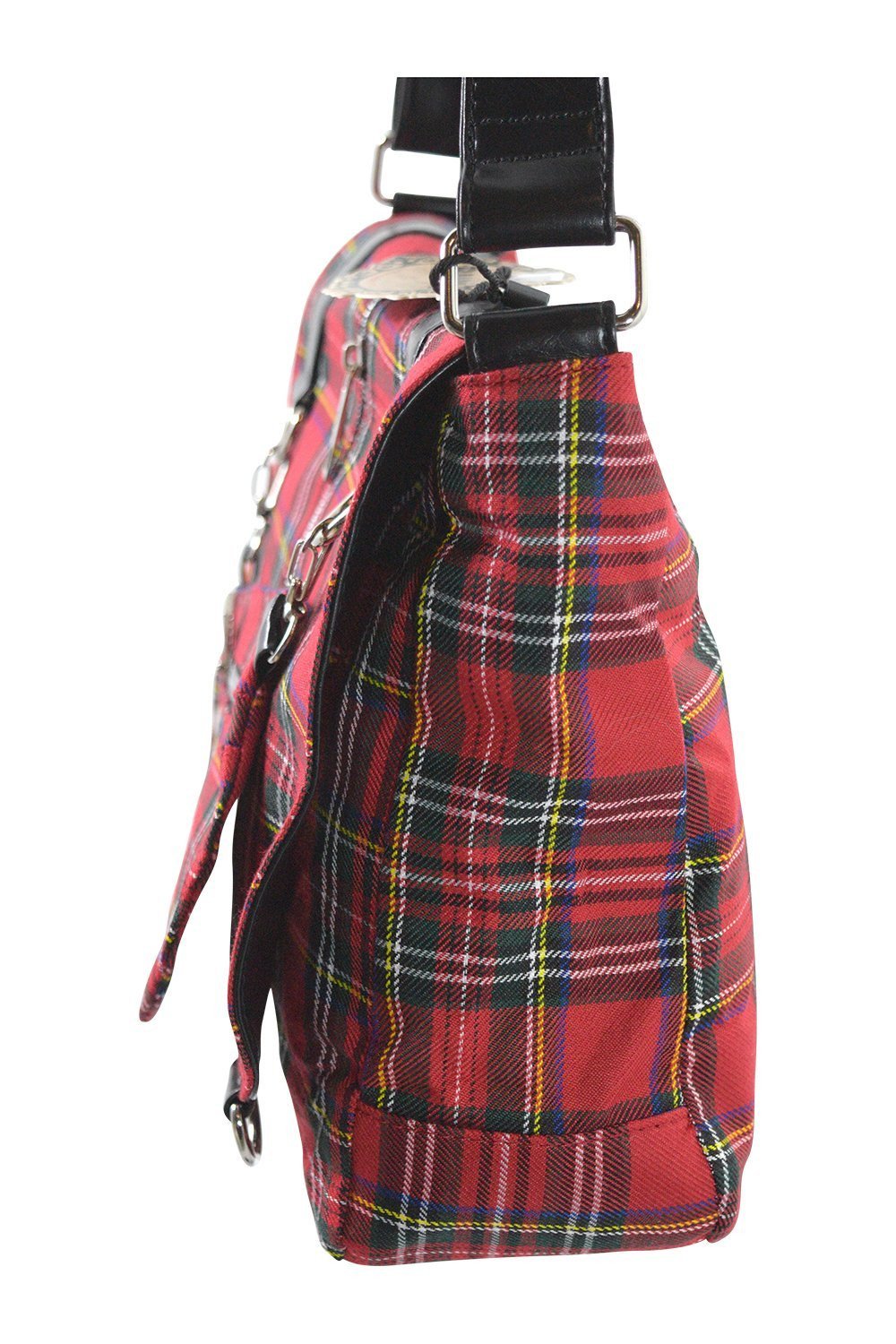 Accessories Red Punk Rock Studded Red Tartan Plaid Crossbody Purse with Zippers with Skull