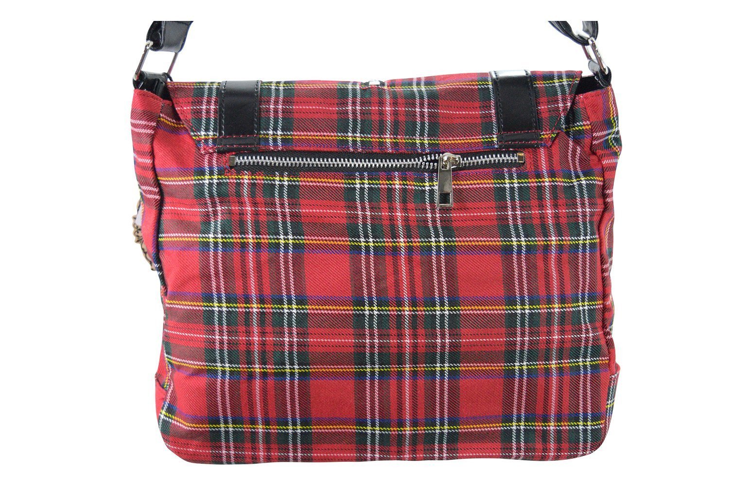 Accessories Red Punk Rock Studded Red Tartan Plaid Crossbody Purse with Zippers with Skull