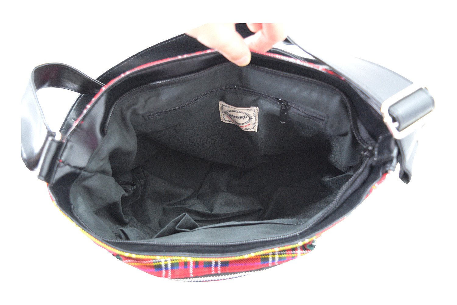 Accessories Red Punk Rock Studded Red Tartan Plaid Crossbody Purse with Zippers with Skull