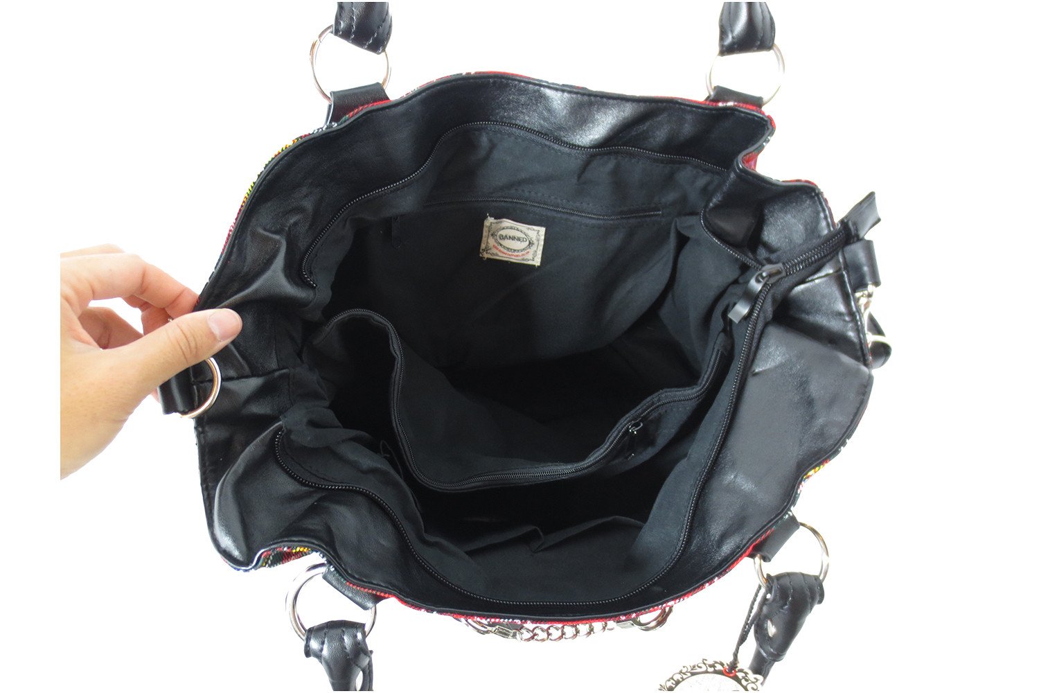 Accessories Red Red Tartan Plaid Punk Rock Purse with Handcuff Skull Charm