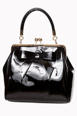 Accessories Black Retro Vintage 50s American Vintage Kiss Lock Bow Shiny Patent Leather Purse