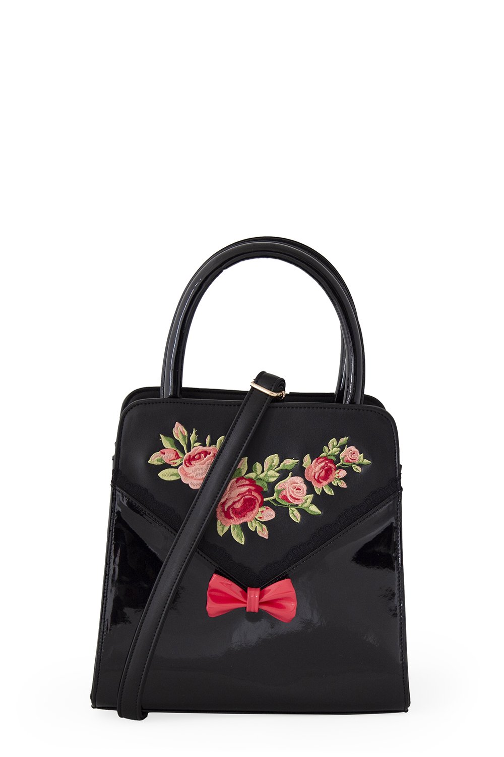 Accessories Retro Vintage English Rose Handbag with Bow - Black