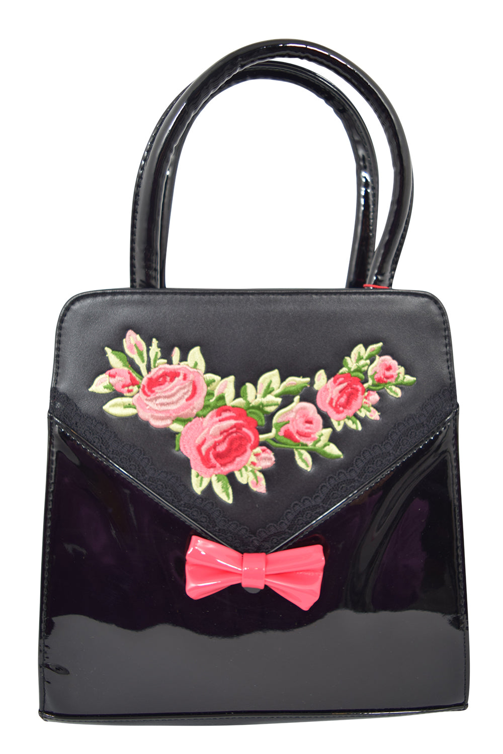 Accessories Retro Vintage English Rose Handbag with Bow - Black