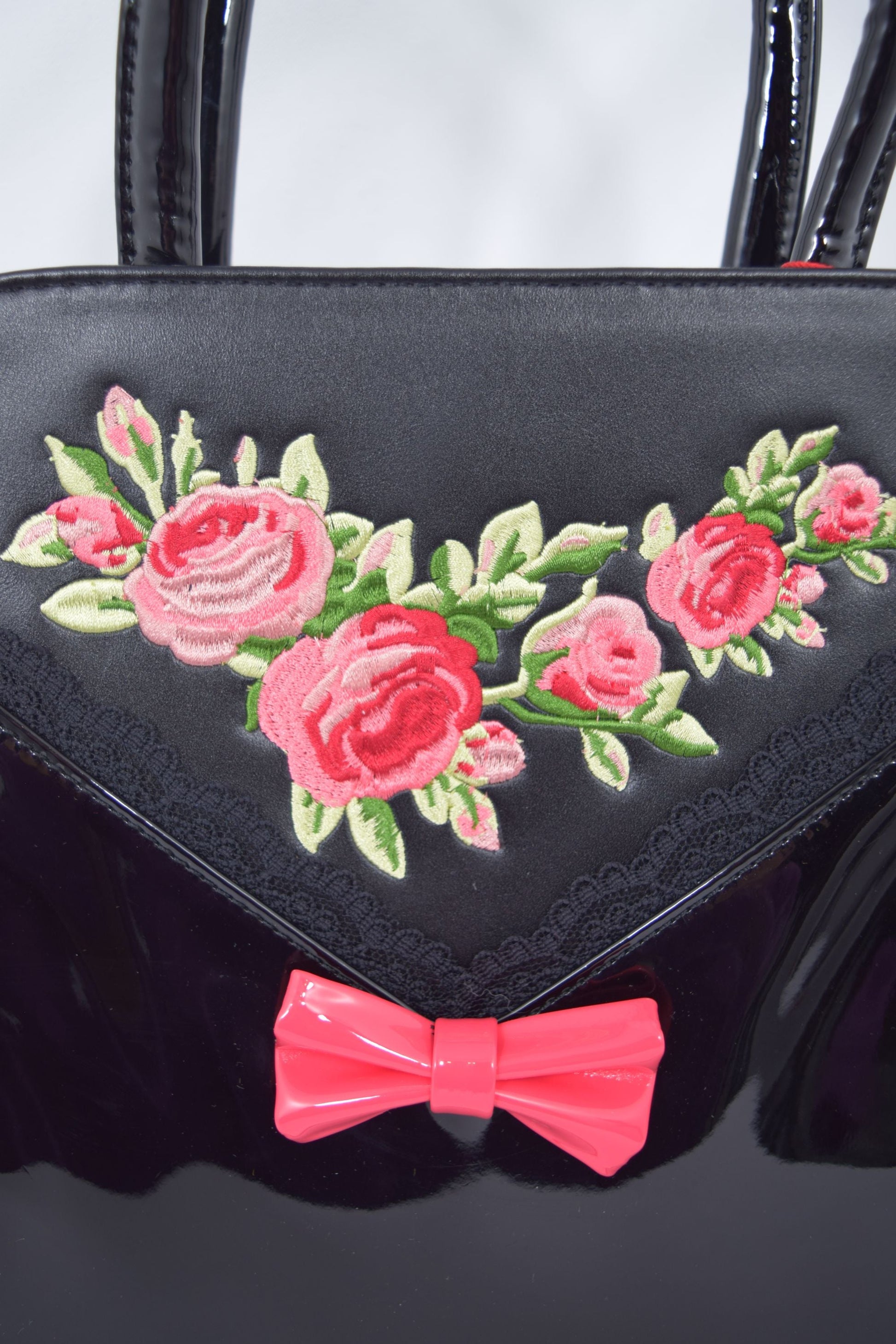 Accessories Retro Vintage English Rose Handbag with Bow - Black