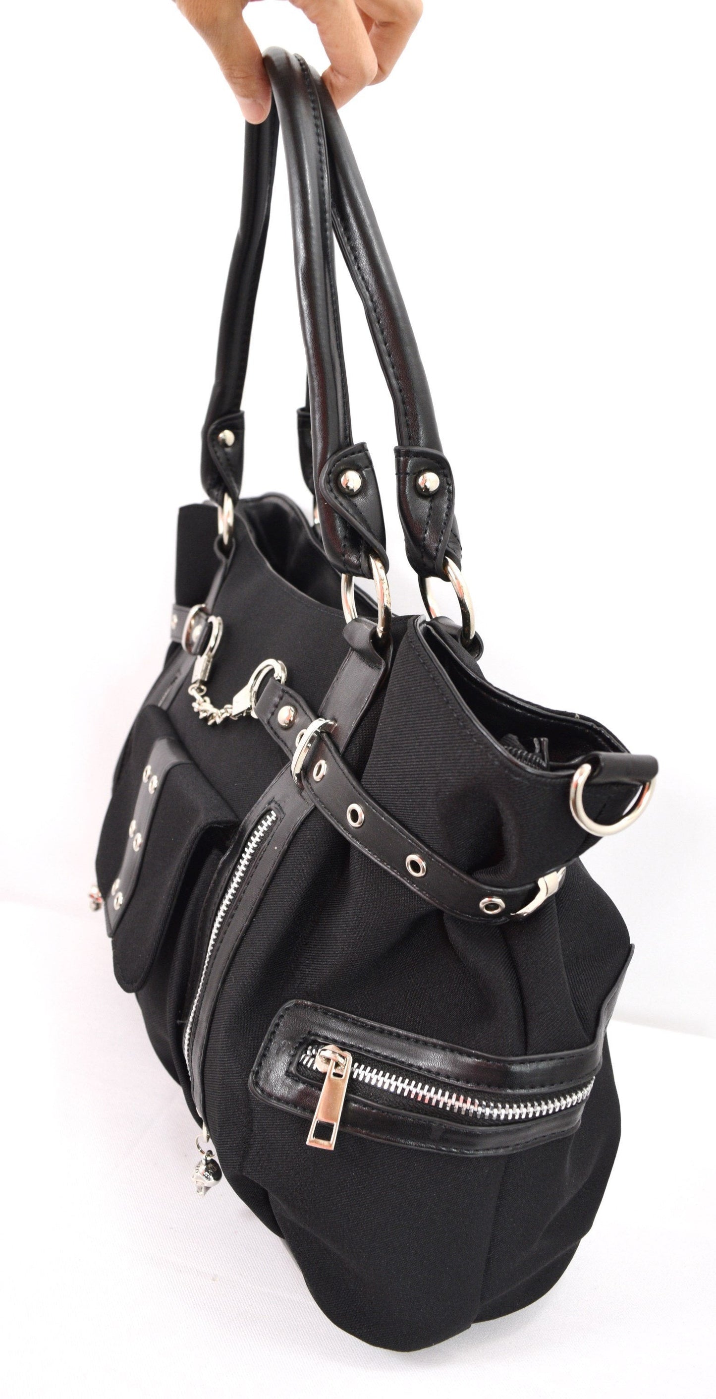 Accessories Rise Up Handcuff Goth Punk Rock Black Tote Crossbody Bag Purse