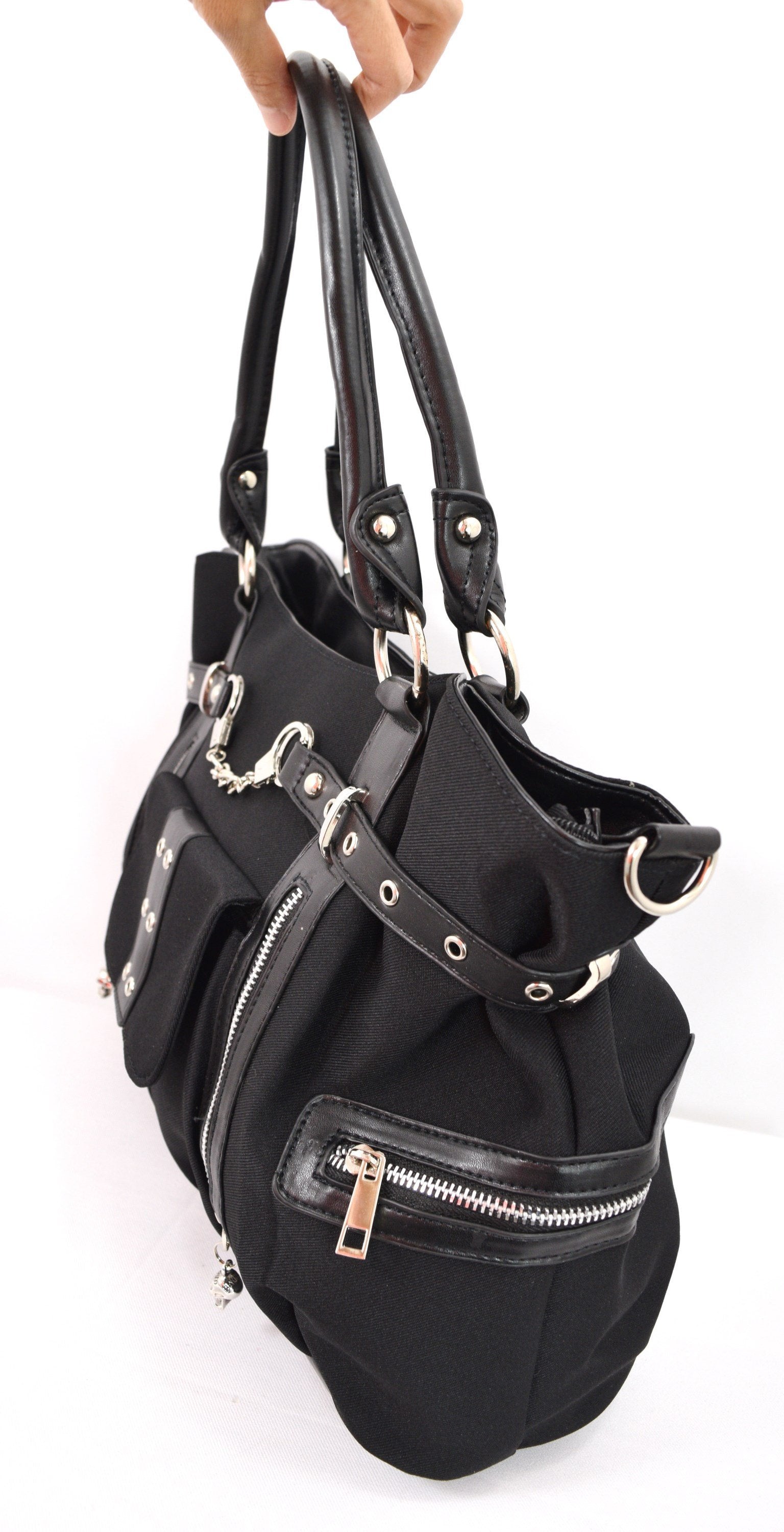 Accessories Rise Up Handcuff Goth Punk Rock Black Tote Crossbody Bag Purse