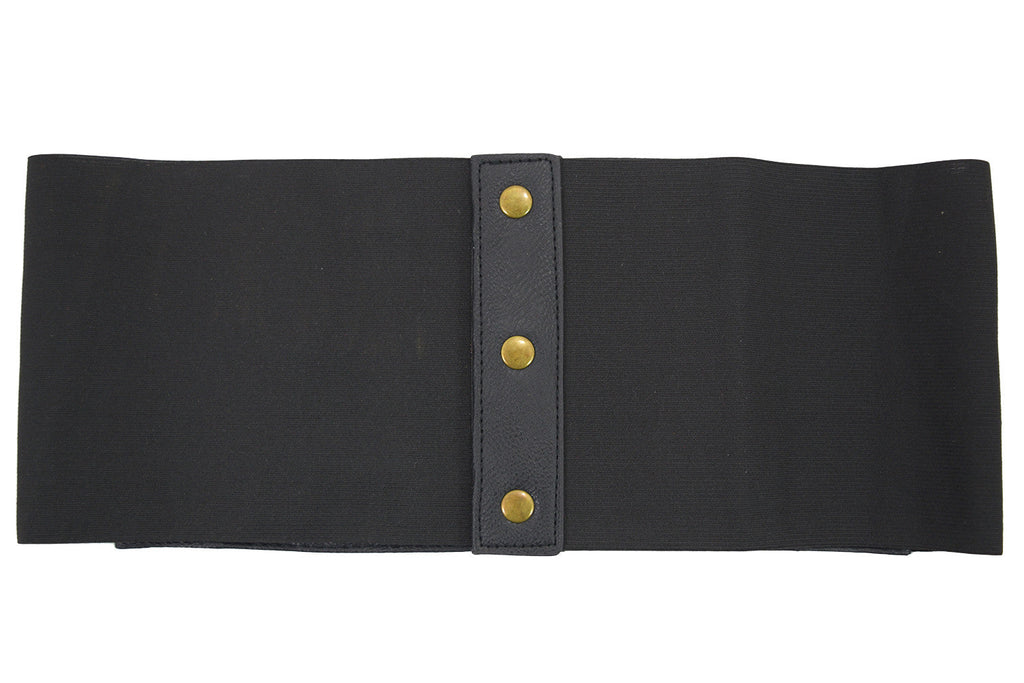 Accessories Rockabilly Black Cyber Steampunk Triple Buckle Wide Elastic Belt Waistband Cinch