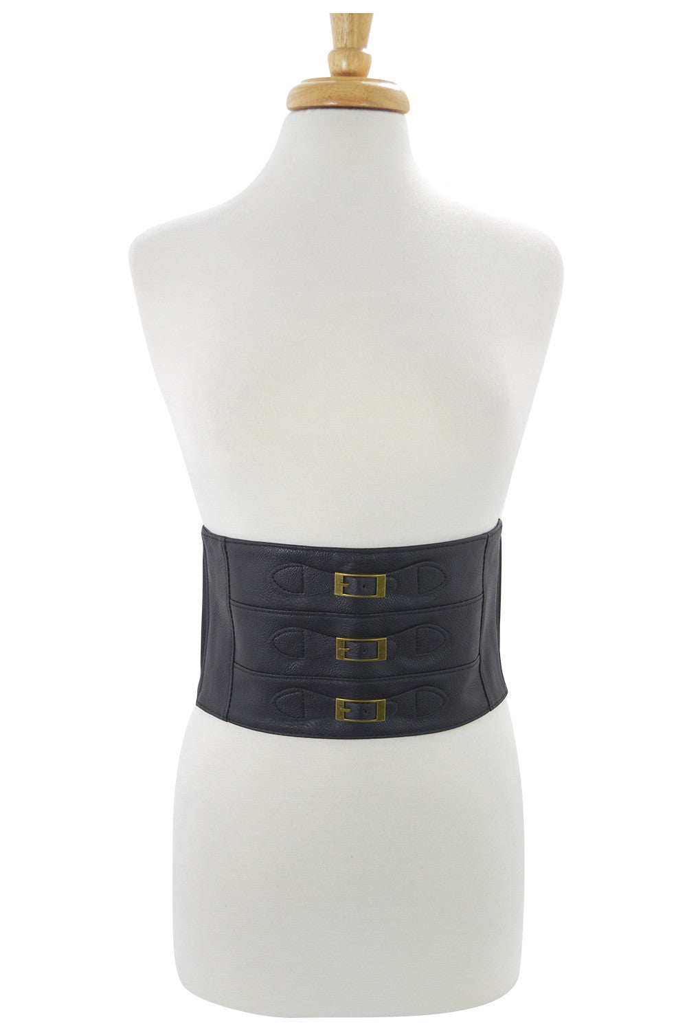 Accessories Rockabilly Black Cyber Steampunk Triple Buckle Wide Elastic Belt Waistband Cinch