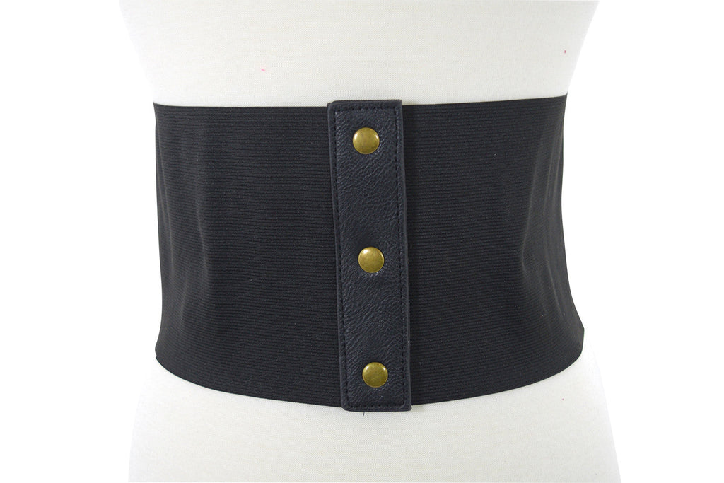 Accessories Rockabilly Black Cyber Steampunk Triple Buckle Wide Elastic Belt Waistband Cinch
