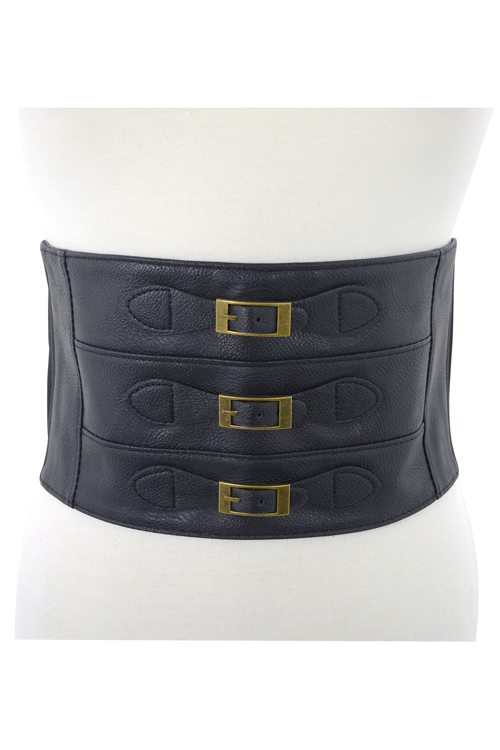 Accessories Rockabilly Black Cyber Steampunk Triple Buckle Wide Elastic Belt Waistband Cinch