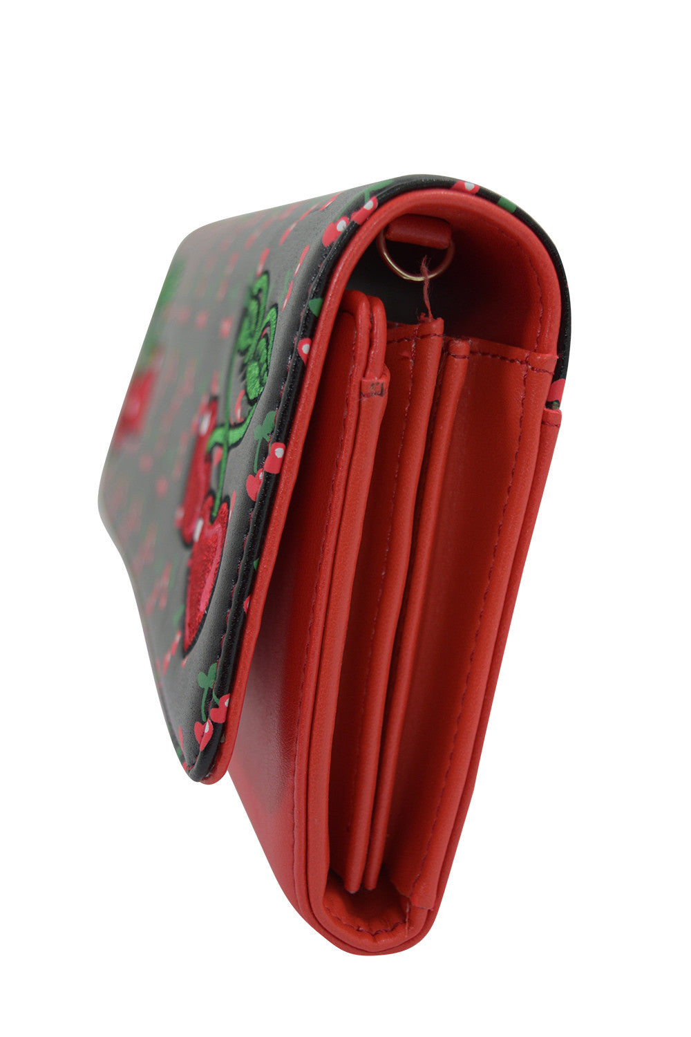 Accessories Black Rockabilly Pin-Up Cherry Love Large Clutch Wallet Crossbody Purse