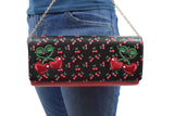 Accessories Black Rockabilly Pin-Up Cherry Love Large Clutch Wallet Crossbody Purse