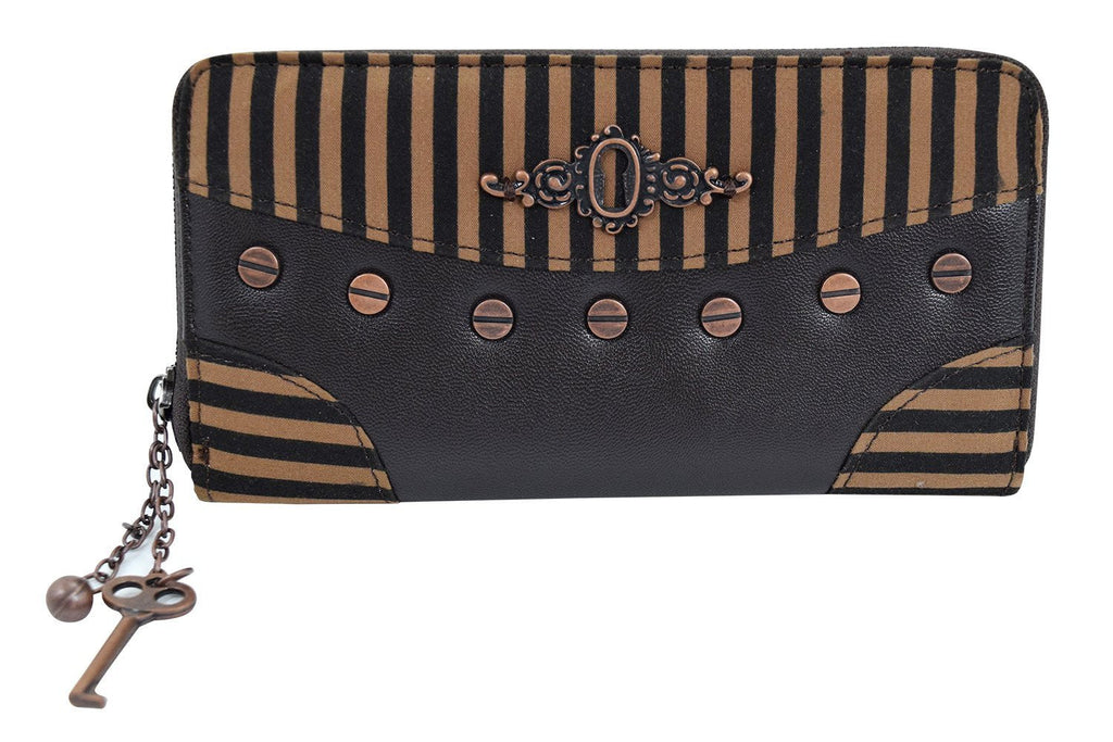 Accessories Steampunk Brown Black Stripes Wild West Key Charm Zip Around Wallet