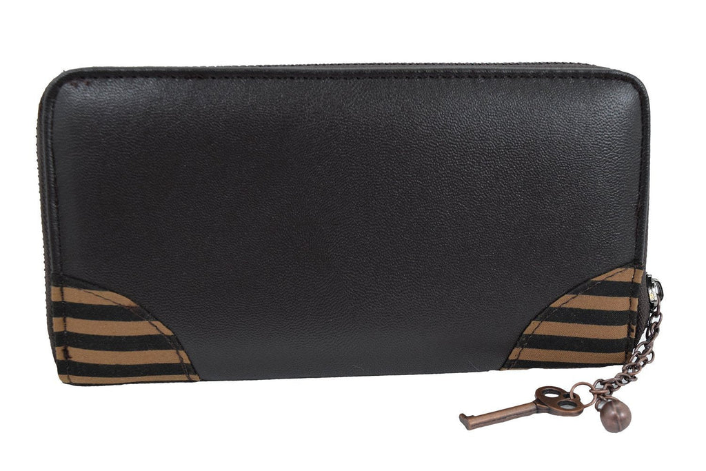 Accessories Steampunk Brown Black Stripes Wild West Key Charm Zip Around Wallet