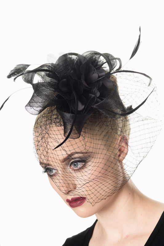 Accessories Black Victorian Gothic Bridal Flower w/ Feather Lace Net Veil Moulin Rouge Fascinator Hair Clip