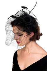 Accessories Black Victorian Gothic Bridal Flower w/ Feather Lace Net Veil Moulin Rouge Fascinator Hair Clip