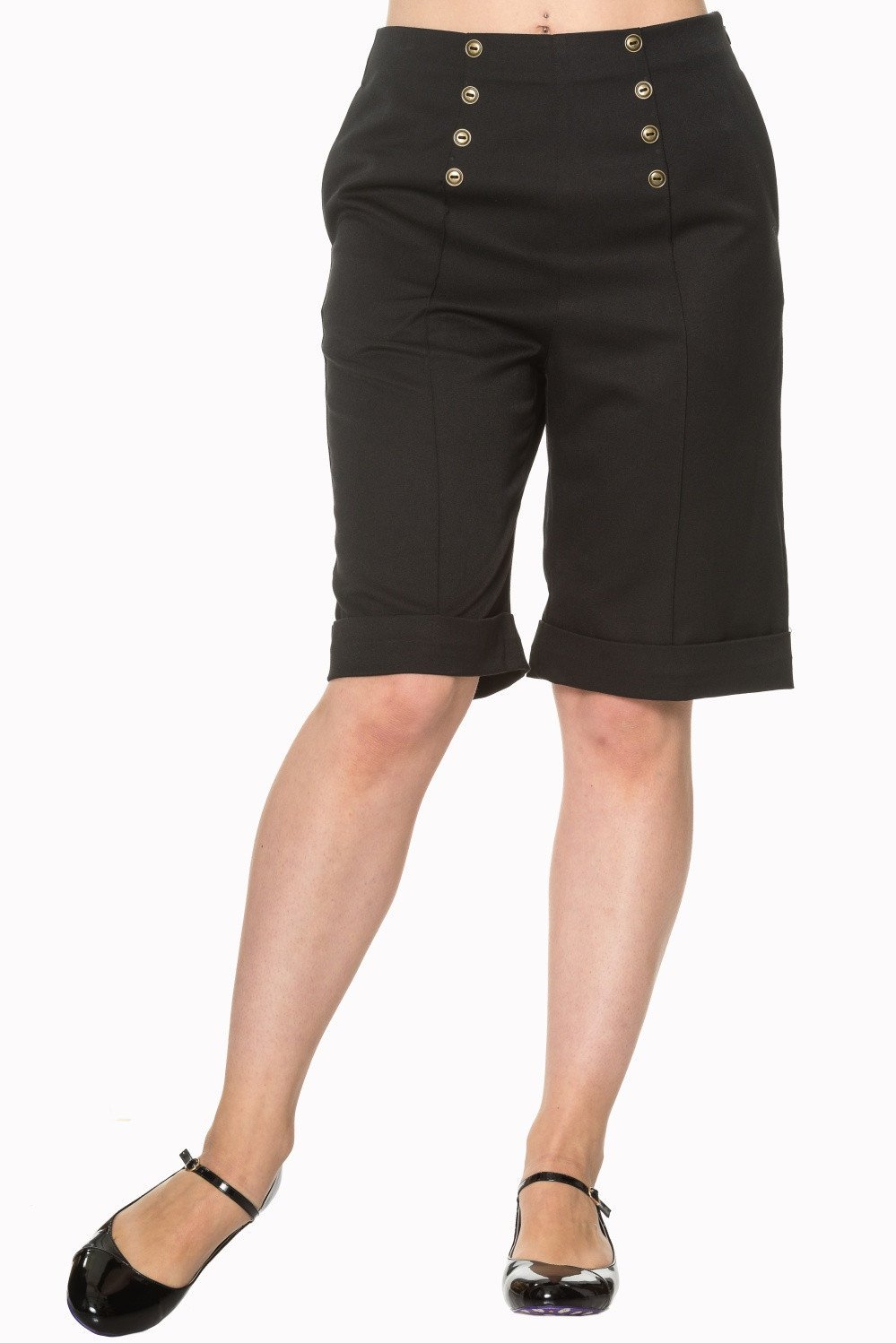 Bottoms 50's Vintage Sailor High Waist Double Buttoned Weekender Bermuda Shorts