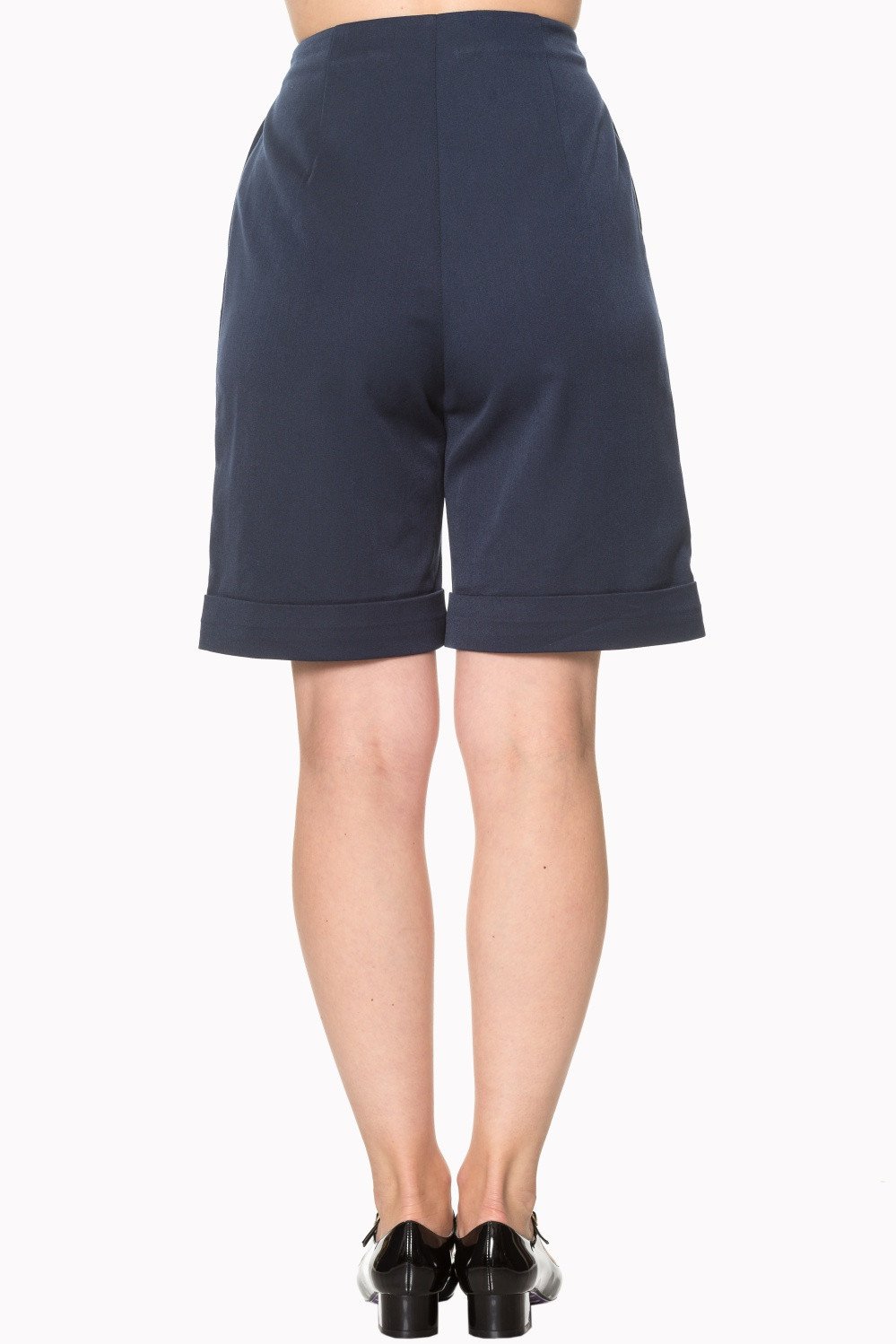 Bottoms 50's Vintage Sailor High Waist Double Buttoned Weekender Bermuda Shorts
