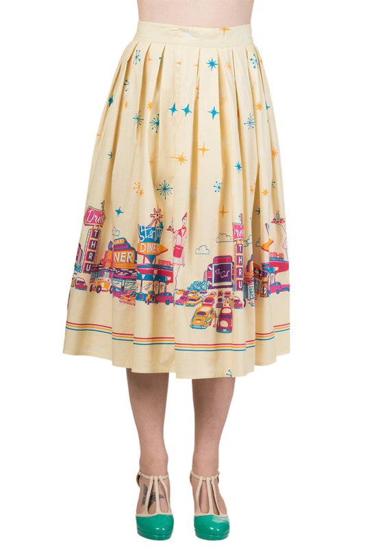Bottoms 60's Retro Star City Vintage Cinema Art Pleated midi skirt